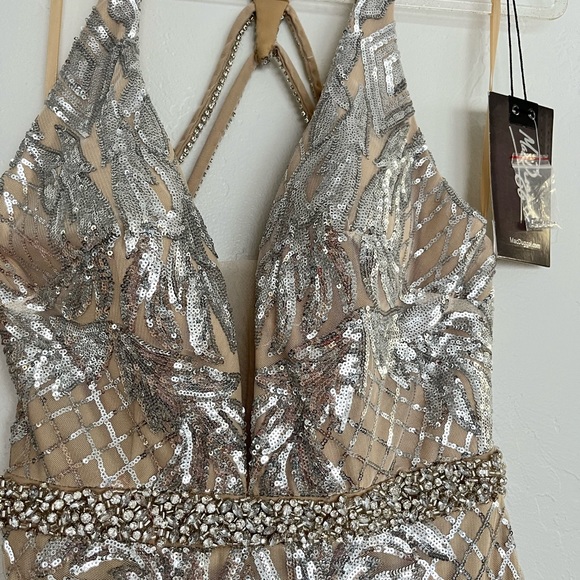 Silver Hollywood Mac Duggal Rhinestone Sequined GOWN in Size 8